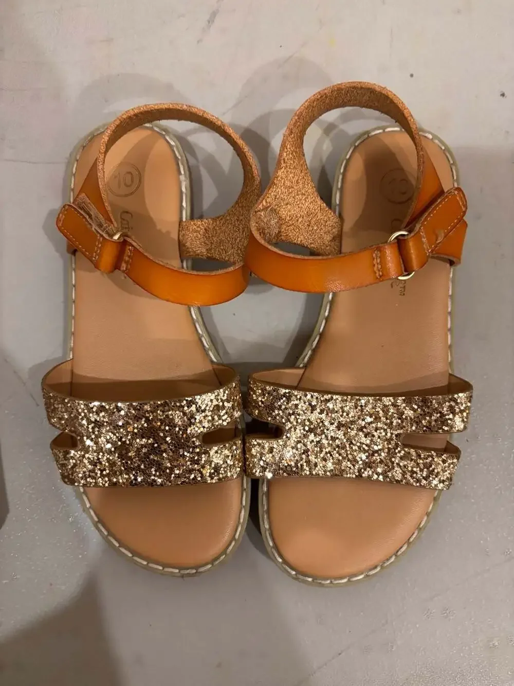 Cat & Jack Girls Gold Glitter Ankle Strap Sandals, Size 10